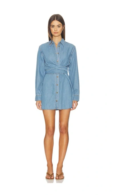 Good American Denim Wrap Shirt Dress In Blue