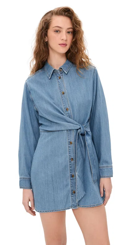 Good American Denim Wrap Shirt Dress Indigo266 In Blue