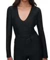 Good American High Shine Compression V-neck Thong Bodysuit In Black