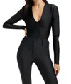 Good American High Shine Compression V-neck Thong Bodysuit In Black