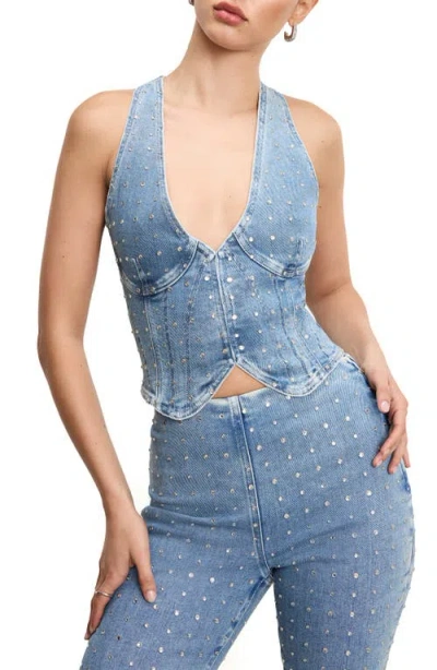 Good American Dolly Crystal Denim Vest In Indigo1023
