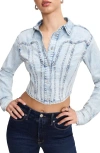Good American Dolly Denim Corset Shirt In Indigo1021