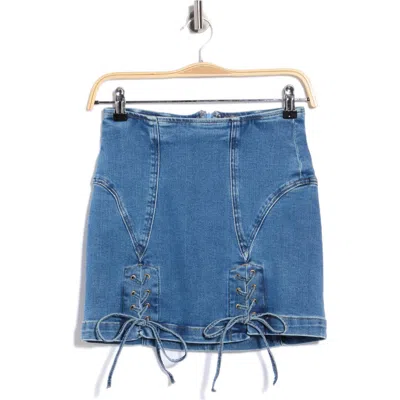 Good American Dolly Lace Up Denim Miniskirt In Indigo1090
