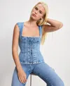 Good American Dolly Lace-up Peplum Top In Blue