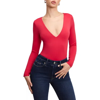 Good American Dolly Scuba Bodysuit In Crimson