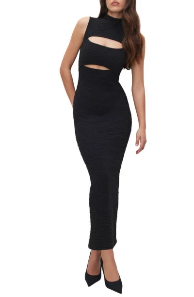 Good American Mock Neck Maxi Dress In Black