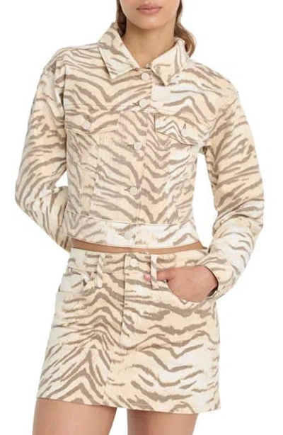 Good American Essential Crop Organic Cotton Denim Jacket In Brown Tiger