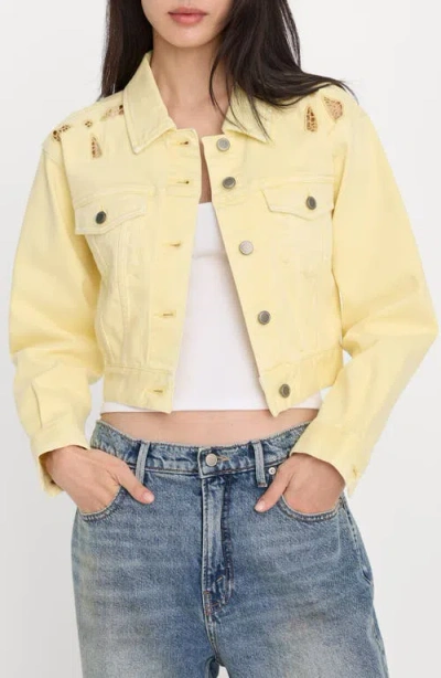 Good American Essential Embroidered Crop Denim Jacket In Yellow