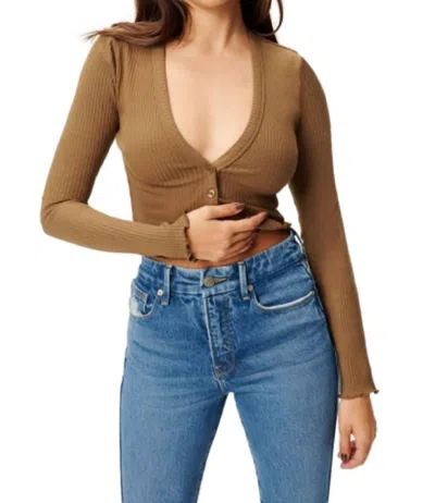 Good American Essential Rib Cardigan Sweater In Sepia In Multi