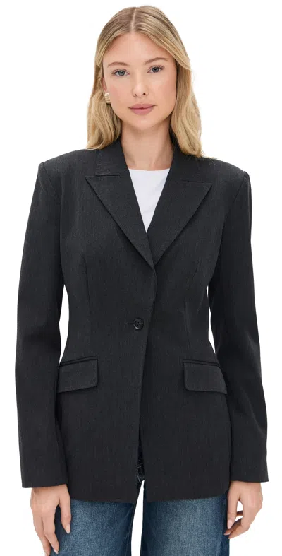 Good American Essential Suiting Sculpted Blazer Dark Heather Grey In Black