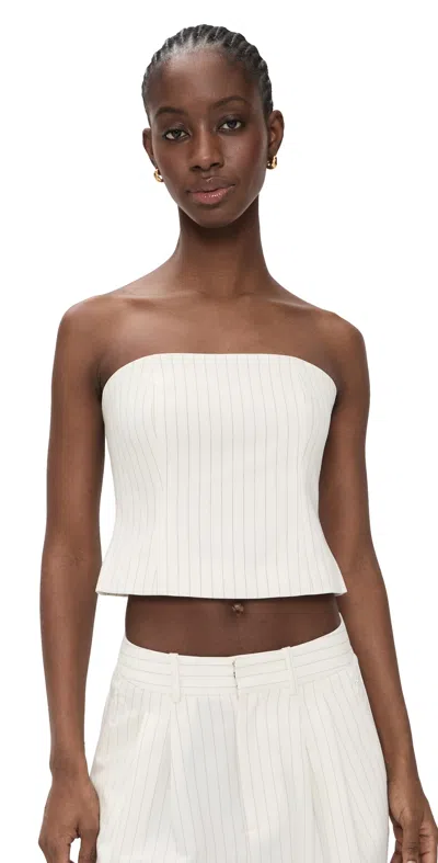 Good American Essential Suiting Strapless Top Chestnut Pinstripe In White