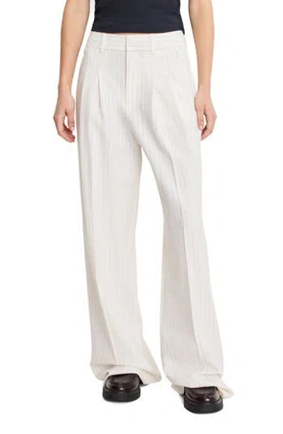 Good American Essential Wide Leg Suiting Pants In Chestnut Pin Stripe
