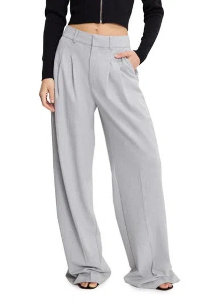 Good American Essential Wide Leg Suiting Pants In Crosshatch Grey