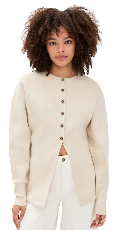 Good American Exaggerated Sleeve Cardigan Sweater Light Taupe In Neutral