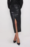 Good American Faux Leather Slit Front Midi Skirt In Black