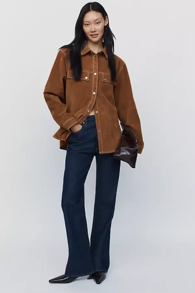 Good American Faux Suede Oversized Shirt Co-ord In Black