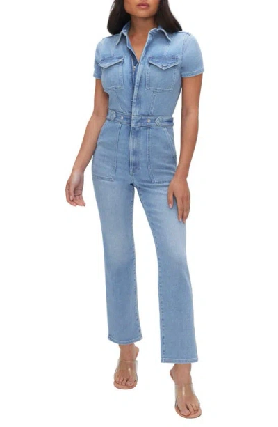 GOOD AMERICAN PETITE FIT FOR SUCCESS DENIM JUMPSUIT