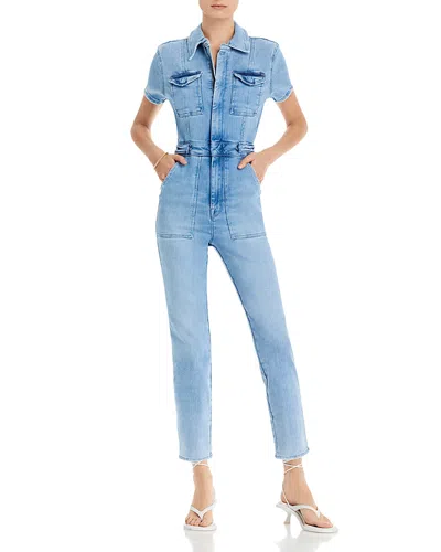 Good American Womens Blue274 Fit For Success Faded-wash Stretch-denim Jumpsuit