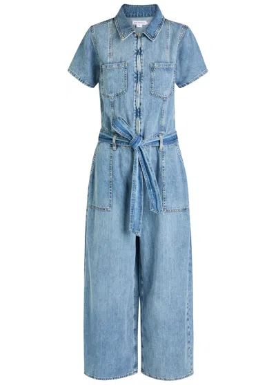 Good American Fit For Success Lite Belted Denim Jumpsuit In Purple