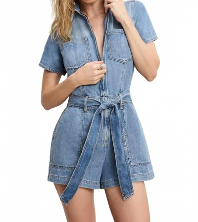 Good American Fit For Success Lite Linen Denim Shorts Jumpsuit In Indigo786 In Blue