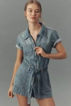 Good American Fit For Success Lite Linen Short-sleeve Denim Romper