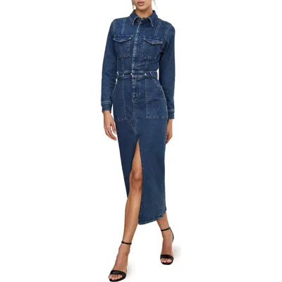 Good American Fit For Success Long Sleeve Midi Denim Shirtdress In Indigo724
