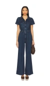 Good American Womens Fit For Success Pleat-front Wide-leg Stretch-denim Jumpsuit Indigo724 In Blue