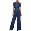 Good American Womens Fit For Success Pleat-front Wide-leg Stretch-denim Jumpsuit Indigo724 In Indigo724