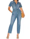 Good American Fit For Success Short-sleeve Button-up Jumpsuit In Blue In Blue