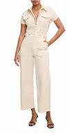 Good American Fit For Success Twill Palazzo Jumpsuit In Ecru In White
