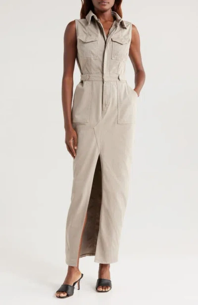 Good American Fit For Success Twill Maxi Dress In Mushroom