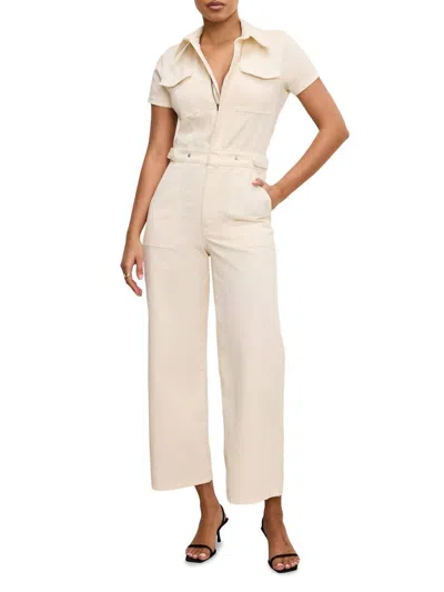 GOOD AMERICAN FIT FOR SUCCESS TWILL PALAZZO JUMPSUIT IN ECRU