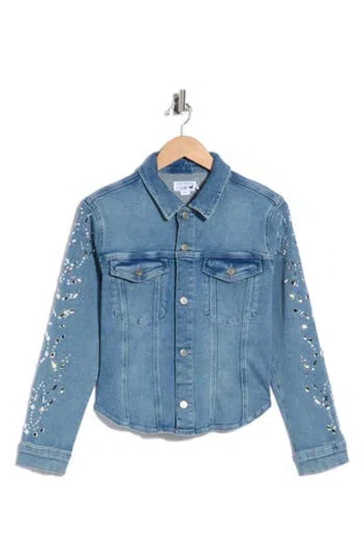Good American Fitted Embellished Trucker Jacket In Indigo1089