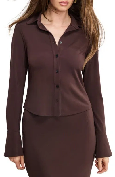 GOOD AMERICAN GOOD AMERICAN FLARE CUFF JERSEY MATTE BUTTON-UP SHIRT