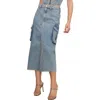 Good American Frayed Hem Denim Cargo Skirt