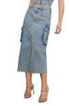 Good American Frayed Hem Denim Cargo Skirt In Indigo762