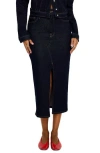 GOOD AMERICAN GOOD AMERICAN FRONT SLIT DENIM MIDI SKIRT