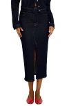 Good American Front Slit Denim Midi Skirt In Indigo716