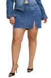 Good American Front Slit Denim Miniskirt In Blue