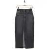 Good American Front Slit Midi Denim Skirt In Black352