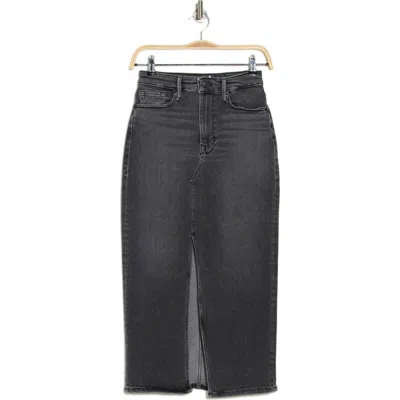 Good American Front Slit Midi Denim Skirt In Black352
