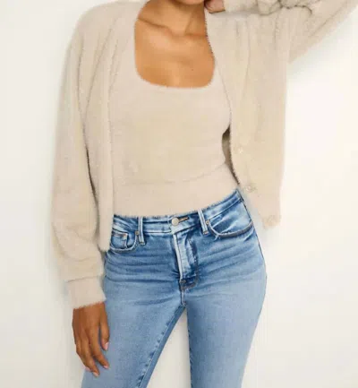 Good American Fuzzy Cardigan Top In Flax In Neutral