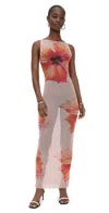 Good American Gauze Mesh Maxi Dress Mauve Tropical Hibiscus In Mauve Tropical Hibiscus
