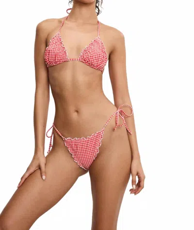 Good American Gingham Lattice Edge Bikini Bottom In Grenadine In Multi
