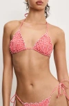 Good American Gingham Lattice Edge Bikini Top Grenadine Gingham