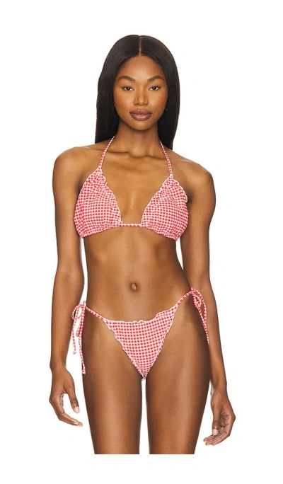 Good American Gingham Lattice Edge Bikini Top In Grenadine Gingham001