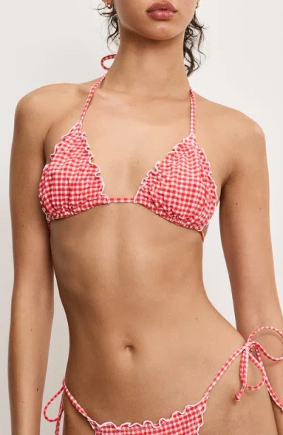 GOOD AMERICAN GOOD AMERICAN GINGHAM LATTICE EDGE BIKINI TOP