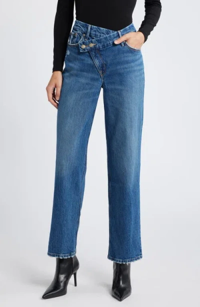 Good American Good '90s Crossover Waist Straight Leg Jeans In Indigo713