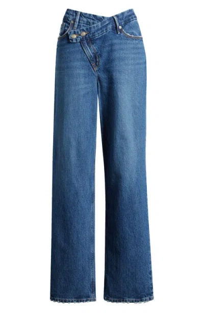 Good American Good '90s Double Button Crossover Jeans In Indigo713
