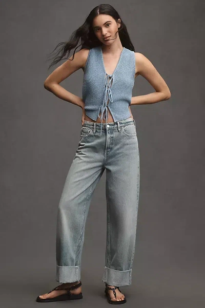 Good American Good Barrel Cuffed High-rise Relaxed Tapered Jeans In Blue